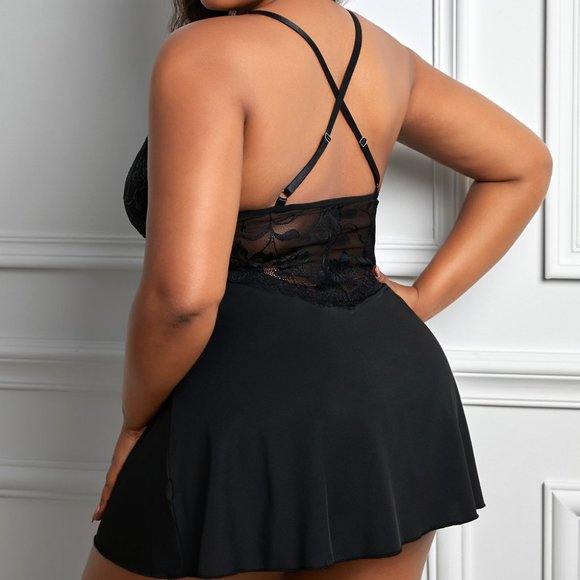 NEW Black Lace See-through Plus Size Chemise - Picture 2 of 2